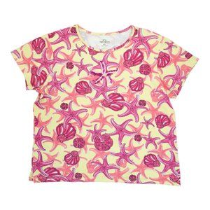 PALM‎ GROVE KNIT TOP SHIRT SIZE PXL PETITES PINK YELLOW STARFISH SHELLS SEQUINS